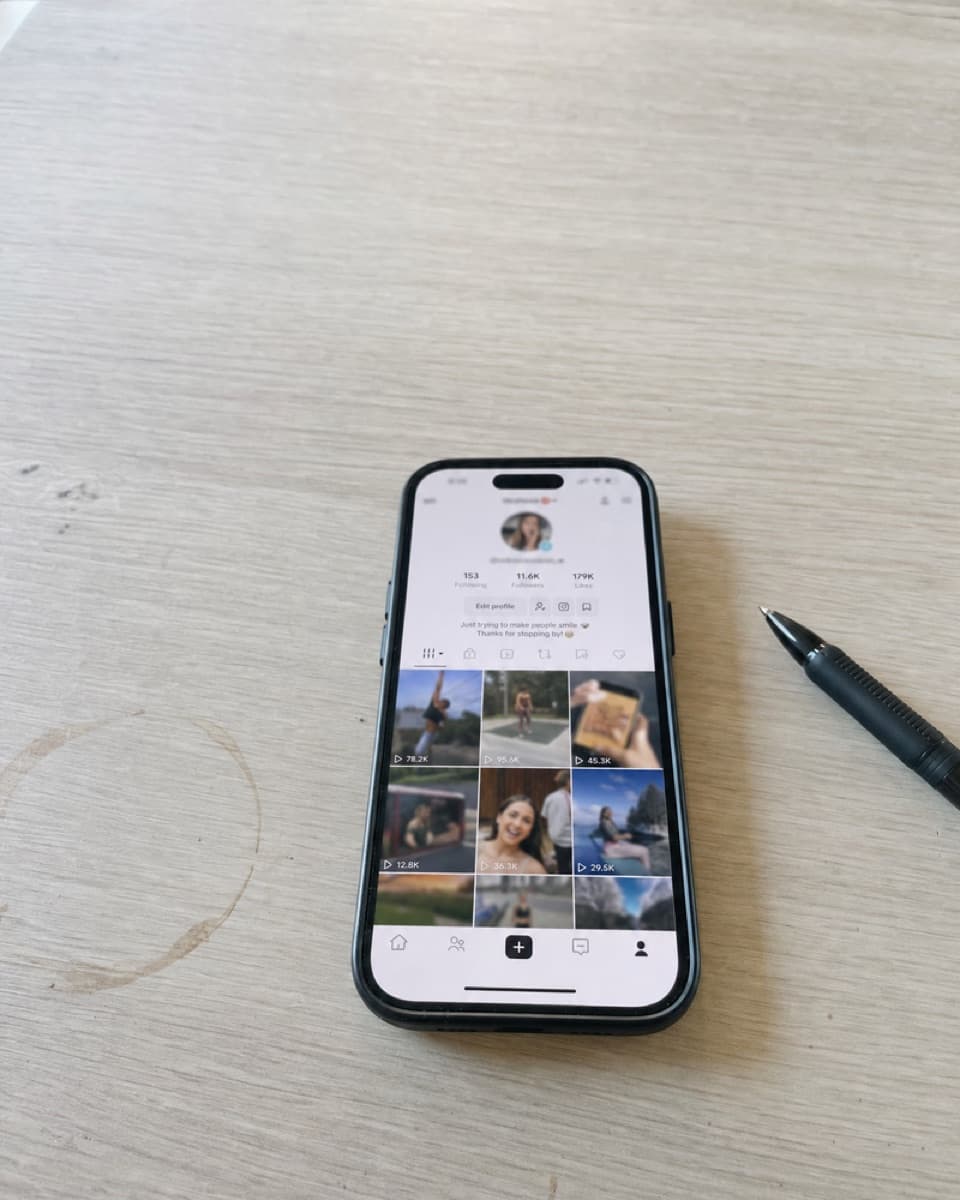 A phone showing creator profiles being reviewed.
